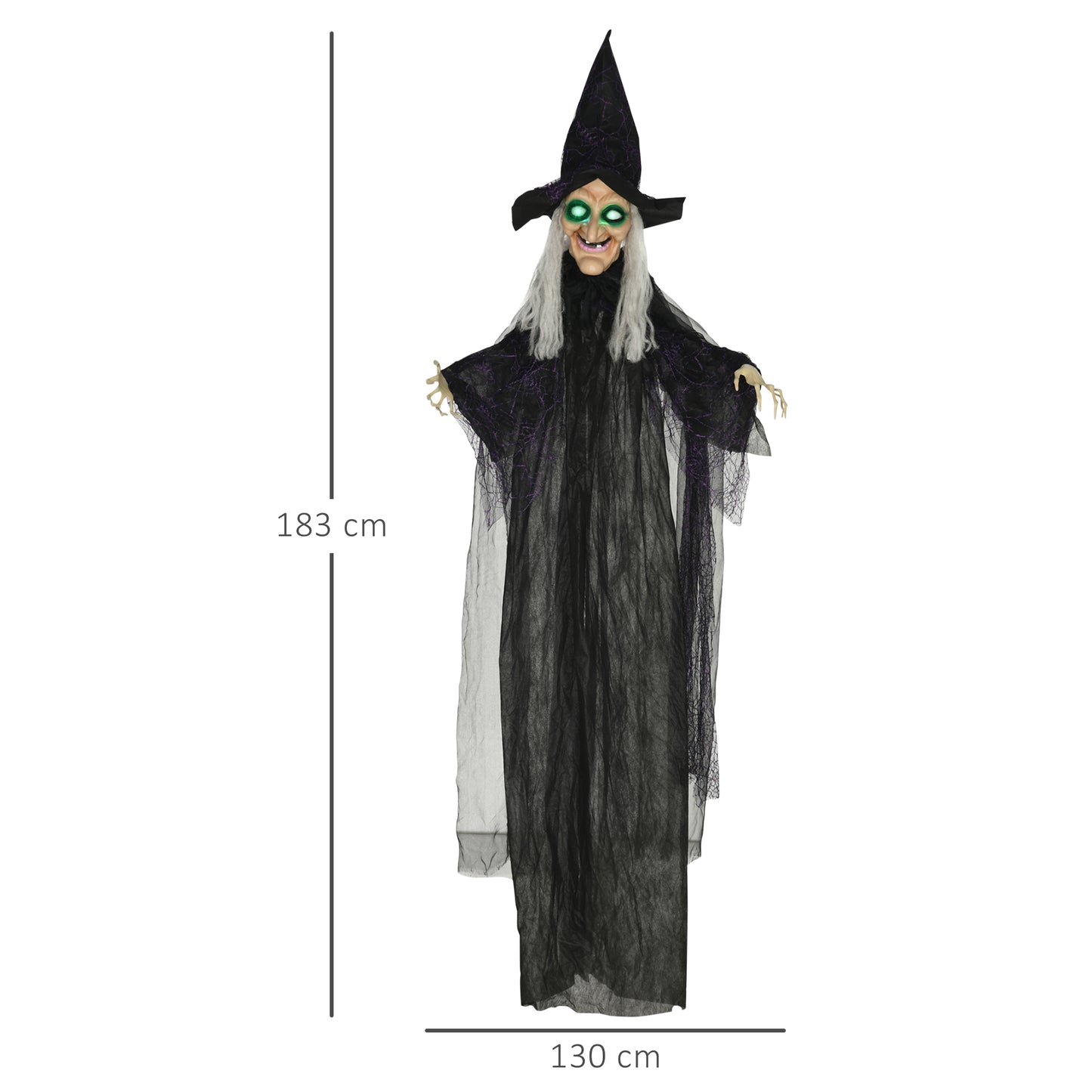 6ft Outdoor Halloween Decoration Witch, Standing Witch Prop Life Size with Sound and Motion Activated, Light Up Eyes, Talking Sound, Posable Arms