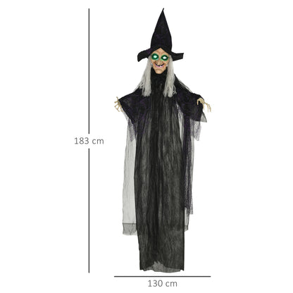 6ft Outdoor Halloween Decoration Witch, Standing Witch Prop Life Size with Sound and Motion Activated, Light Up Eyes, Talking Sound, Posable Arms