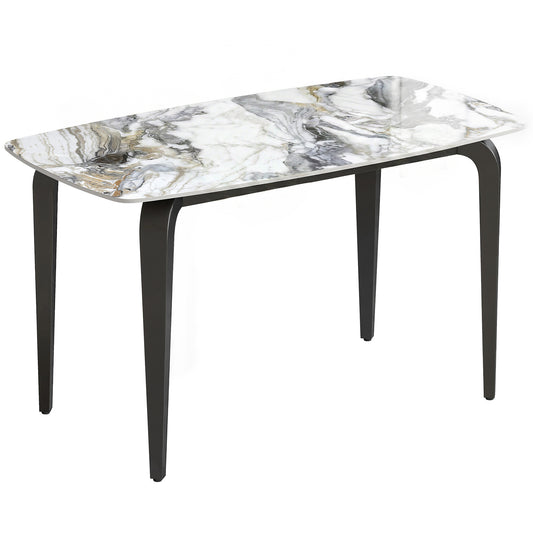Sintered Stone Dining Table | 4 Seater | 130x70x75cm | Heat & Scratch Resistant | Stain-Resistant | Metal Legs | Adjustable Feet | White