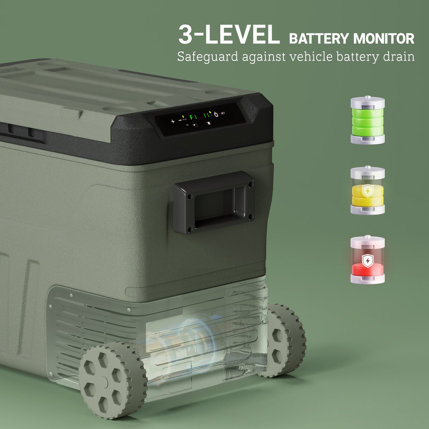 45L Camping Fridge Freezer Dual Zone, Portable Car Fridge 12V/24V DC & 100-240V AC, Electric Cool Box -20℃-20℃ with Wheels and LED Light