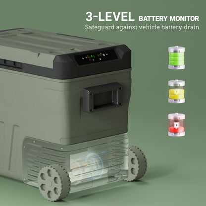 45L Camping Fridge Freezer Dual Zone, Portable Car Fridge 12V/24V DC & 100-240V AC, Electric Cool Box -20℃-20℃ with Wheels and LED Light