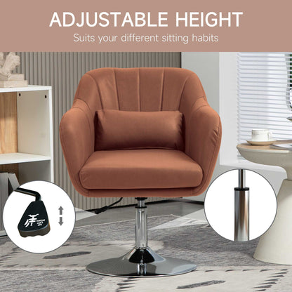 Swivel Accent Chair for Living Room Contemporary Vanity Armchair with Adjustable Height Thick Cushion Lumbar Support Armrest for Bedroom Office Brown