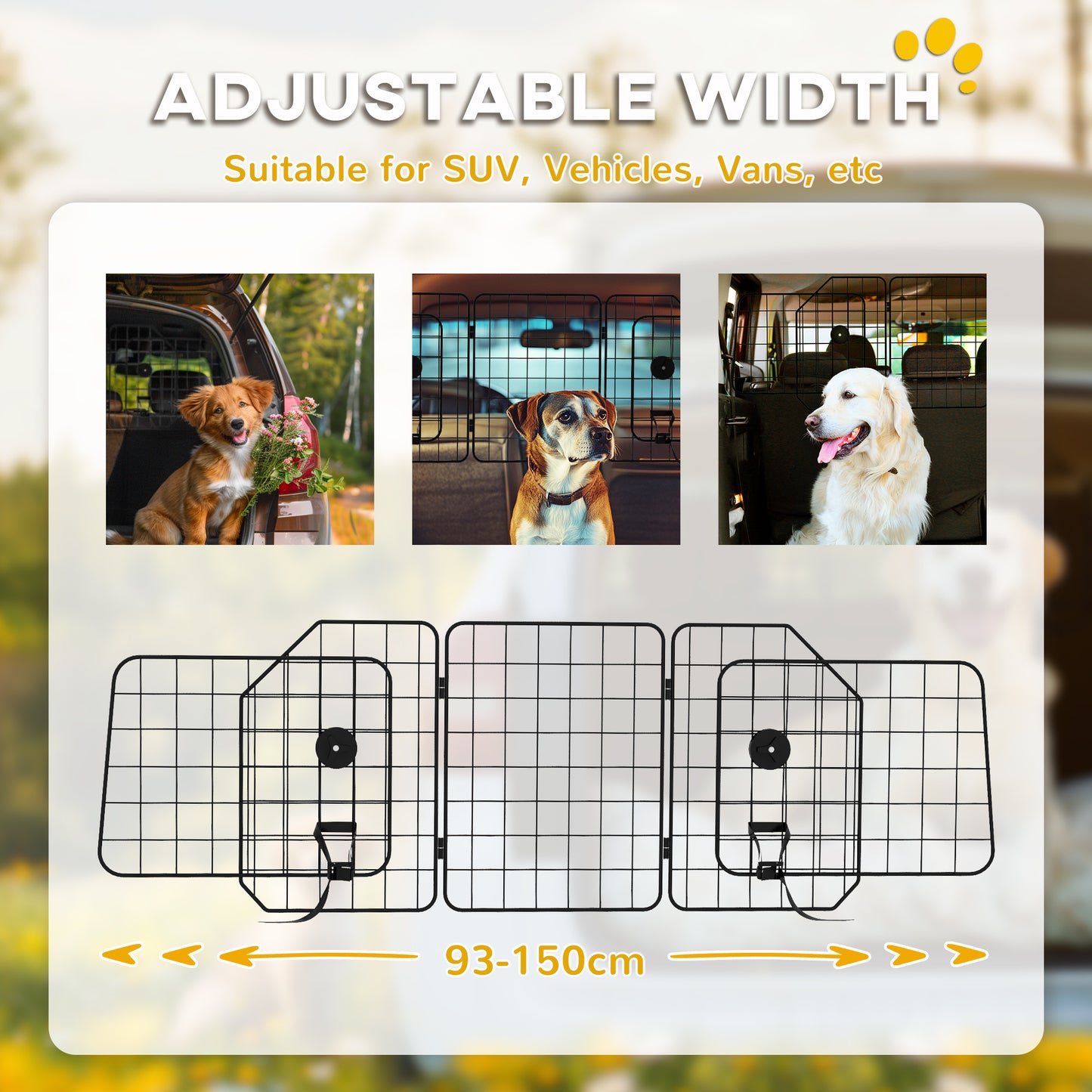 PawHut Dog Guard Barrier for Cars with Adjustable Width 93-150cm