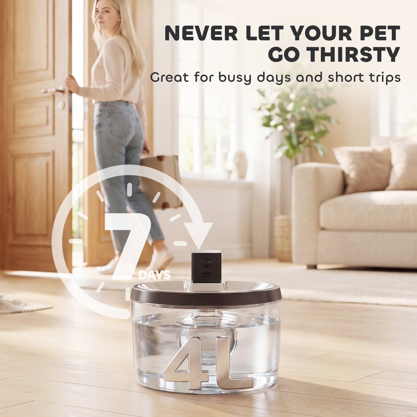 Cordless Cat Water Fountain | 4L | 304 Stainless Steel | Motion Sensor | 30-Day Battery | Silver