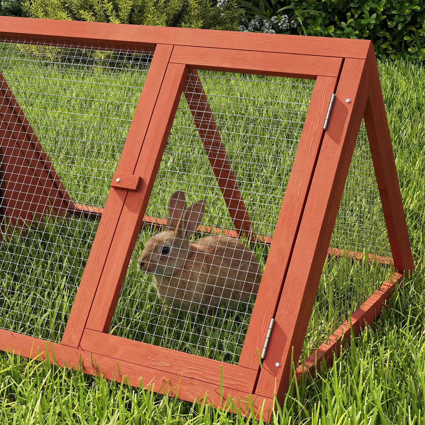 PawHut Rabbit Hutch, Wooden Guinea Pig Hutch with Run and Doors, Outdoor Triangle Bunny House for Rabbits,Duck and Chicken