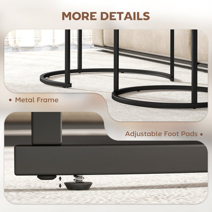 Coffee Table Set of 2, Round Nest of Tables with Metal Frame, Modern Side Tables for Living Room, Rustic Brown