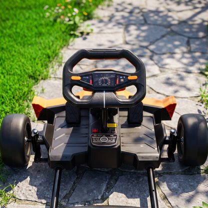 24V Electric Go Kart for Kids | Drift Mode In-Place Spin | 3 Speeds 8–12km/h | Slow Start Forward & Reverse | Adjustable Seat | Multicolour Lights Music Horn USB | 2-Point Belt | 50kg | 131.5x76.5x53.5cm | Ages 6–12 | Orange Blue Pink Black