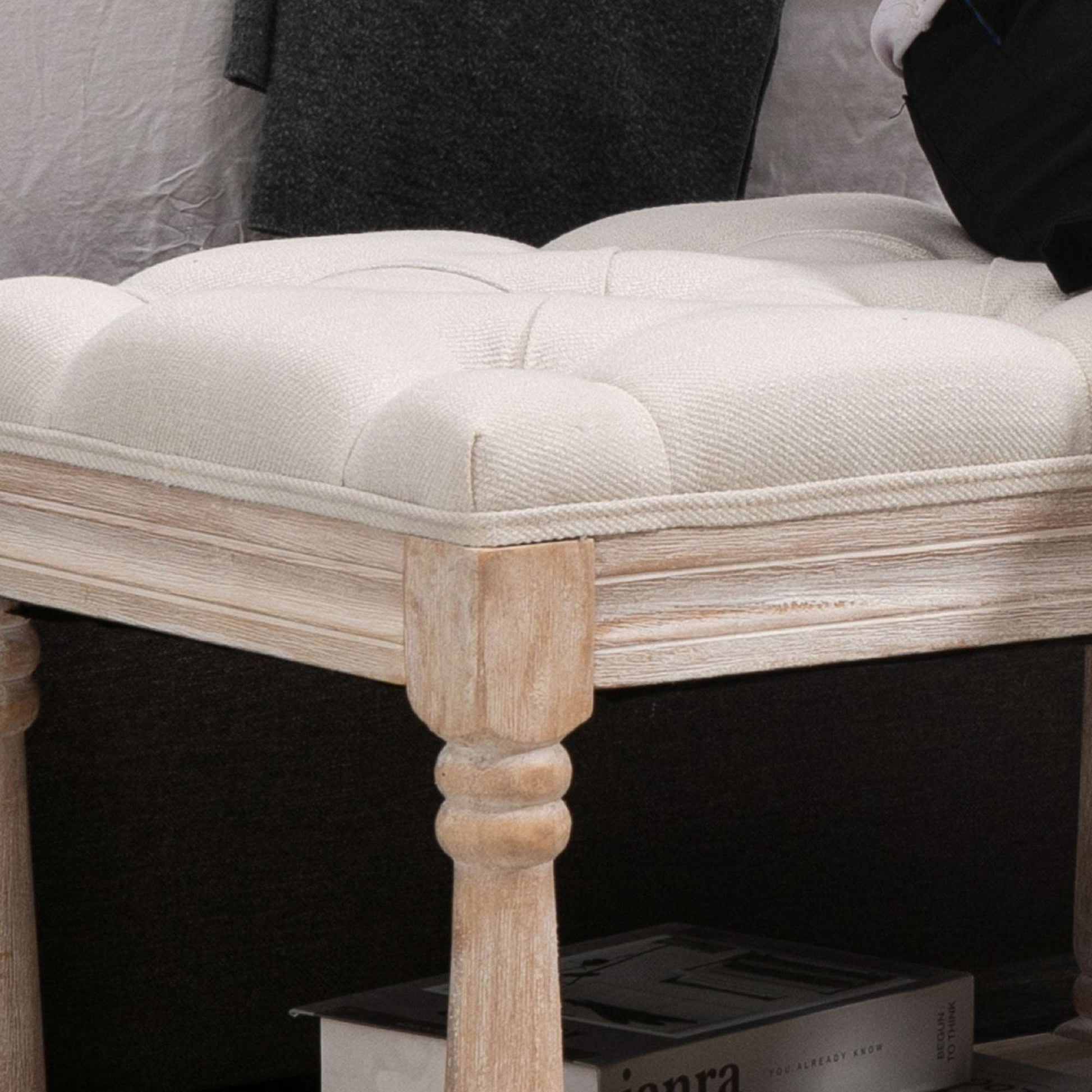 2 Tier Shoe Rack Bench with Button Tufted Upholstered Cushion, Vintage Bed End Bench, Wooden Window Seat for Hallway, Living Room, Cream White