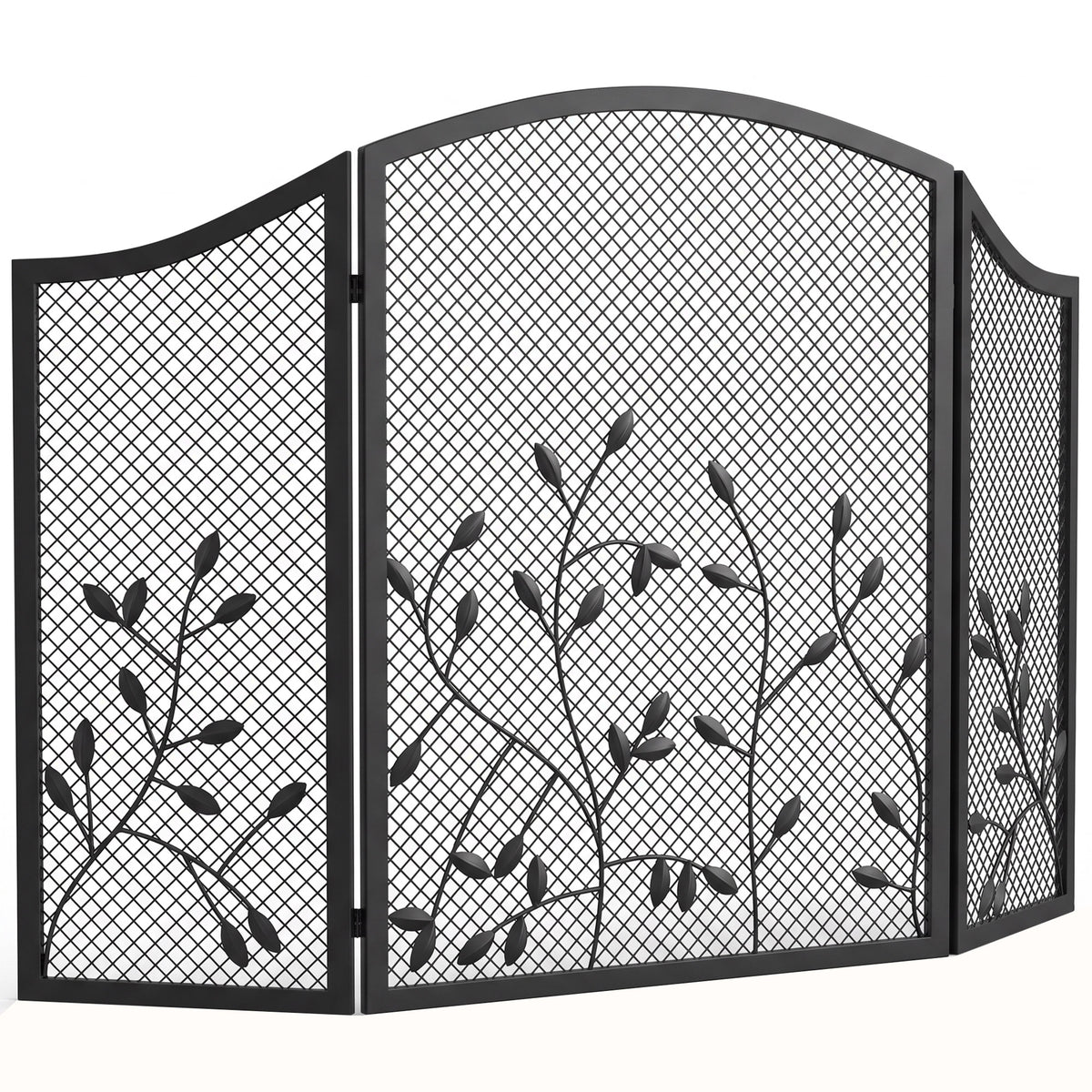 3-Panel Folding Fireplace Screen | Powder-Coated Metal | Spark Guard | 122x75cm Open | Folds to 61cm | Adjustable Layout | No Assembly | Black