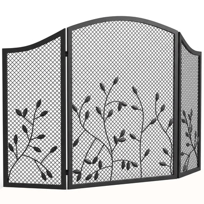 3-Panel Folding Fireplace Screen | Powder-Coated Metal | Spark Guard | 122x75cm Open | Folds to 61cm | Adjustable Layout | No Assembly | Black