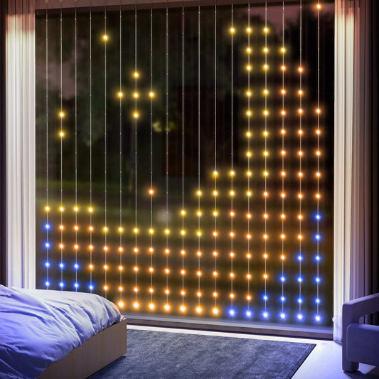 LED Curtain Lights, Smart Curtain lights Plug In, Colour Changing Wall Lights with Remote,Hanging Window String Lights for Bedroom, 3x3(m),400 LED