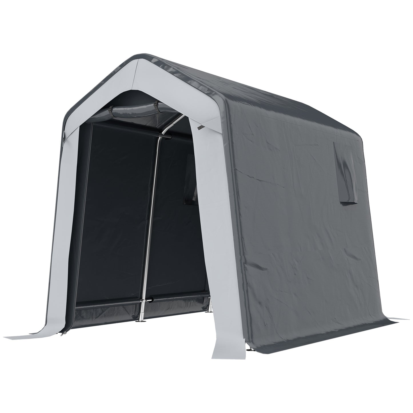 Garden Storage Shed Tent | 1.8x2.4m | Waterproof UV30+ | Galvanised Frame | Roll-Up Door | 2 Mesh Vents | Motorbike & Bike Storage | Grey