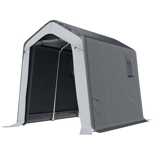 Garden Storage Shed Tent | 1.8x2.4m | Waterproof UV30+ | Galvanised Frame | Roll-Up Door | 2 Mesh Vents | Motorbike & Bike Storage | Grey