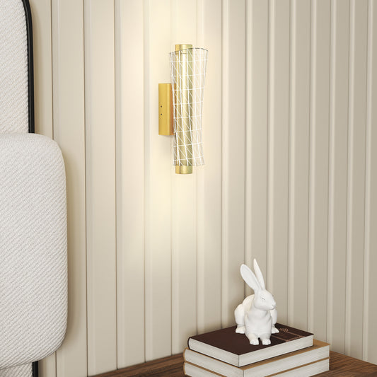 Led Wall Lamp 2 Pack, 9W Modern Indoor Geometric Mesh Wall Light, Colour Temperature Adjustable 3000K/4000K/6500K, Gold Tone