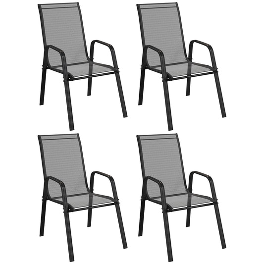 Outsunny Set of Four Stackable Mesh Seat Garden Outdoor Dining Chairs - Black
