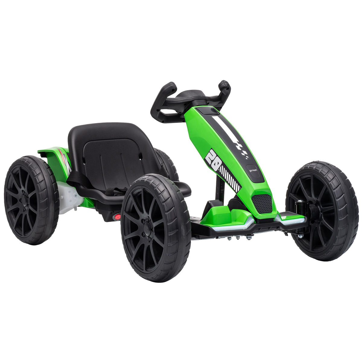12V Electric Go Kart for Kids | Dual 35W Motors | Soft-Start | 4-Position Adjustable Length 83–98cm | Sliding Seat | LED Lights | EVA Wheels | 50 Min | 1.5–4km/h | 25kg | Age 3–6 | Green