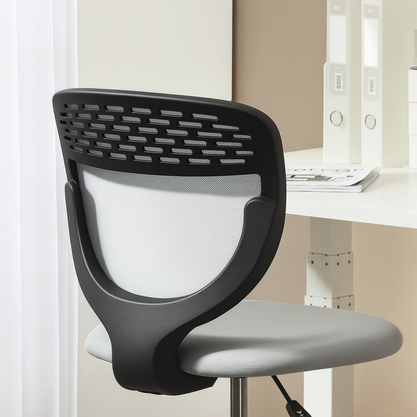 Draughtsman Chair for Tall Desks | Armless | Mesh Back | Padded Seat | Adjustable Foot Ring | 106-126cm Height | 110kg | Light Grey