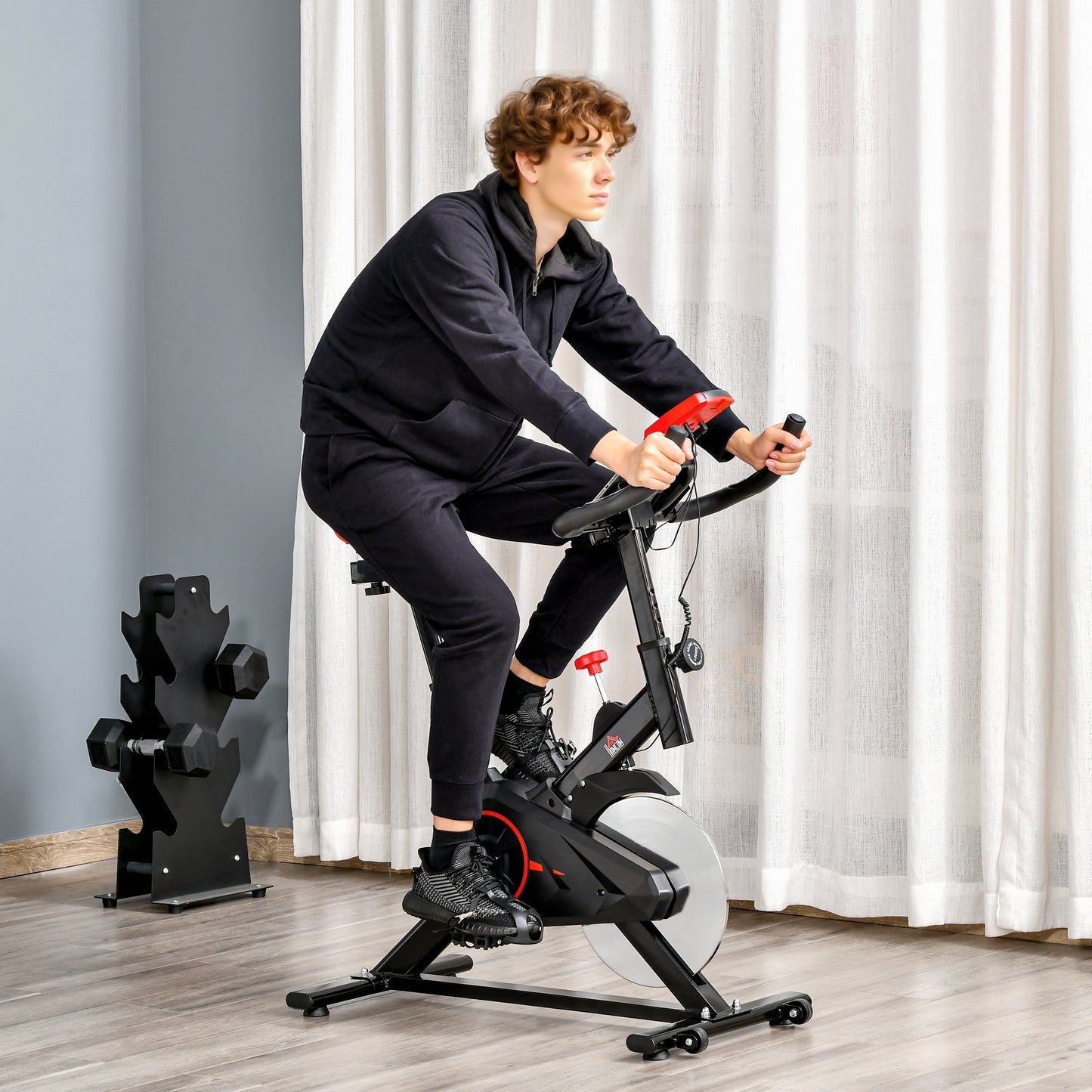 Indoor Upright Exercise Bike Machine, with Adjustable Seat, Resistance, Handlebar, LCD Display