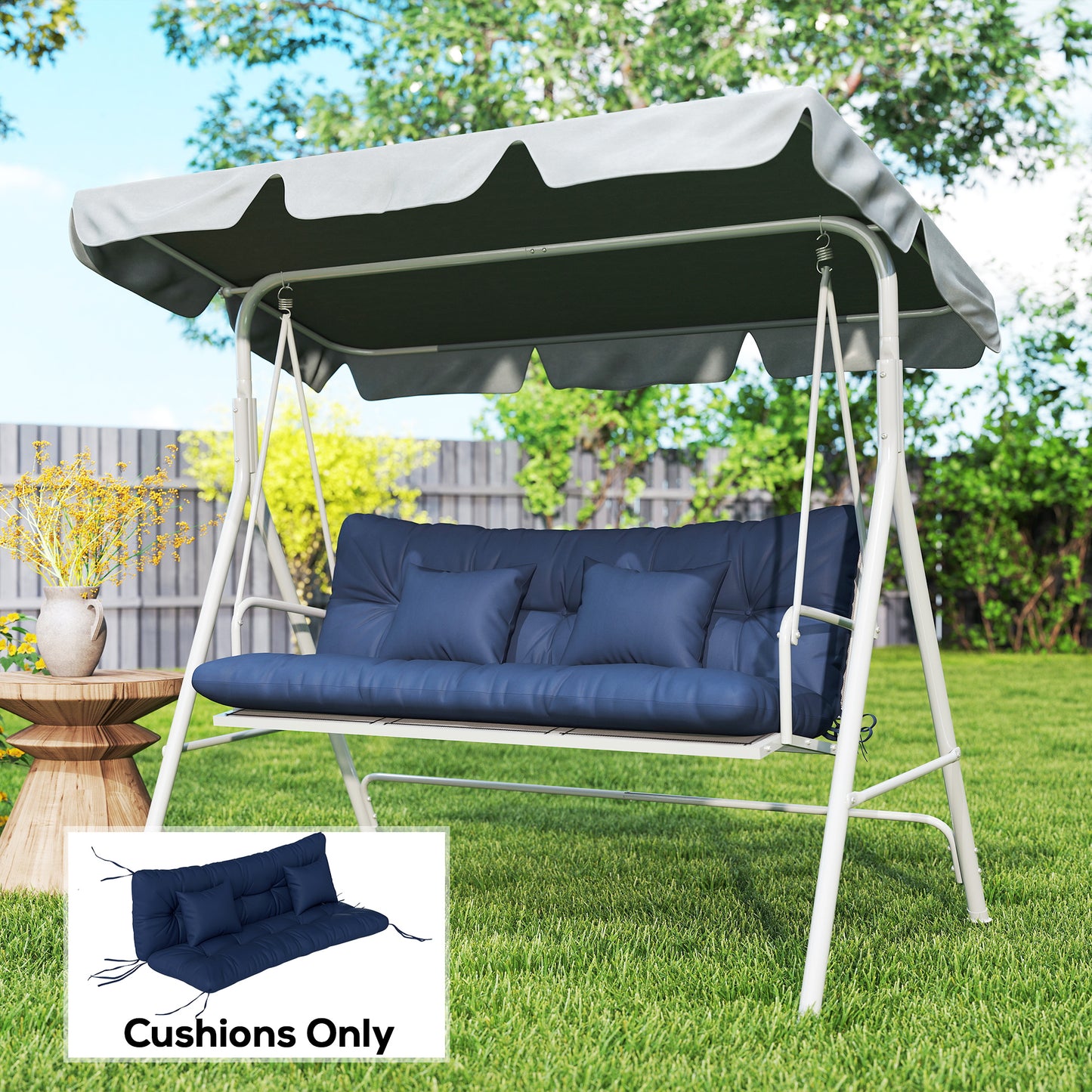 4-Piece Outdoor Cushion Set for 3-Seater Garden Chair | Seat & Back Cushion | 2 Pillows | Tufted | Flame Retardant | Fade & Water Resistant | 150x50x10cm | Dark Blue