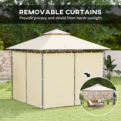 3 x 3 m Garden Gazebo, Double Roof Metal Gazebo with Curtains and Solar-Powered LED Lights, Outdoor Gazebo Canopy Shelter for Patio, Deck