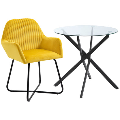 Velvet Tub Accent Chair & Glass Side Table Set | Black & Yellow