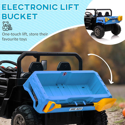 12V Two-Seater Kids Electric Ride-On Car, with Electric Bucket, Remote Control - Blue