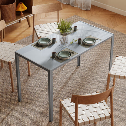 4-Seater Dining Table | 120cm | 6mm Tempered Glass Top | Powder-Coated Steel Legs | Floor Pads | 80kg | Grey
