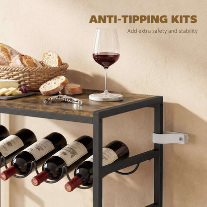 Freestanding Wine Rack | 6-Tier | 30 Bottles | Wood Effect Tabletop | Wave Slots | Anti-Tip | 59x30x88.5cm | Rustic Brown