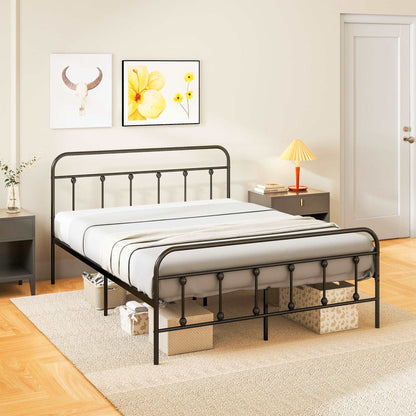 5ft King Platform Bed Frame with Underbed Storage Tall Headboard Steel Slat No Box Spring Needed Easy Assembly