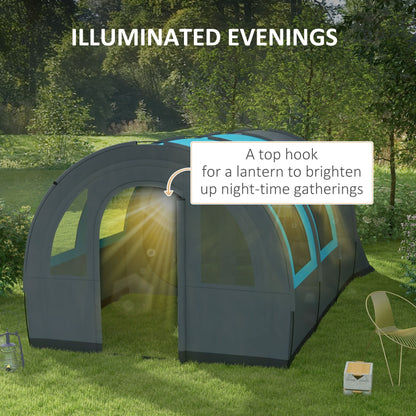 Outsunny 3000mm Waterproof Camping Tent, 5-6 Man Family Tent with Living and Bedroom, Carry Bag Included, Grey and Blue