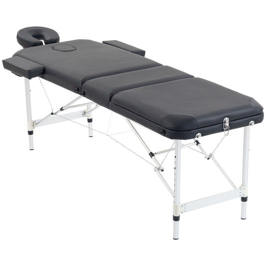 Portable Massage Table | 3-Section Folding Aluminium Beauty Couch | 9 Height Settings, Adjustable Backrest & Headrest | Black