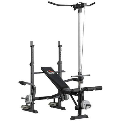 Adjustable Weight Bench with Pulley System, Incline Bench Press Set with Squat Rack, Leg Developer, Butterfly and Weight Storage, for Full Body Workout