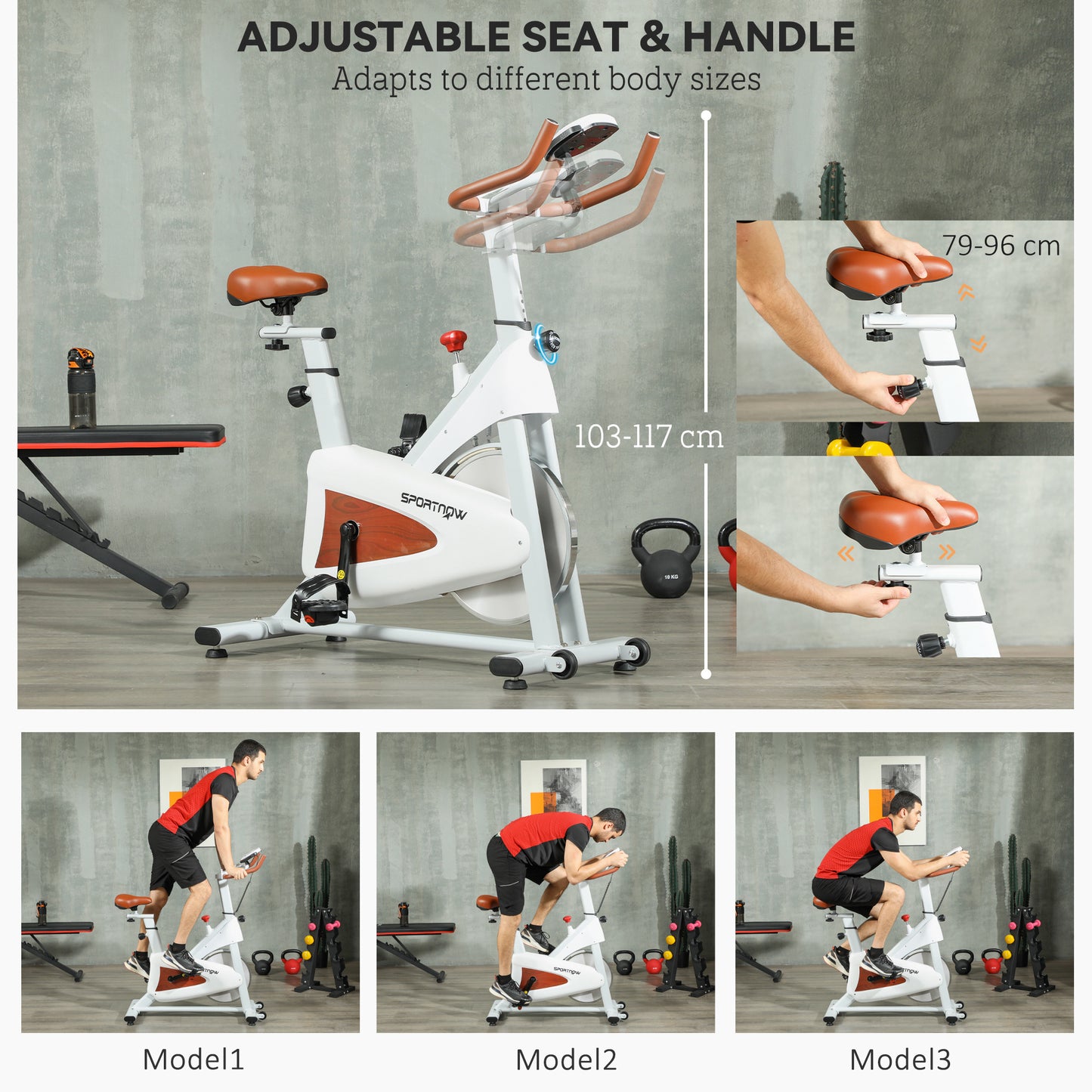 Indoor Exercise Bike, Quiet Stationary Bike, Stylish Cycling Machine with Adjustable Seat and Resistance, for Home Gym Cardio Workout