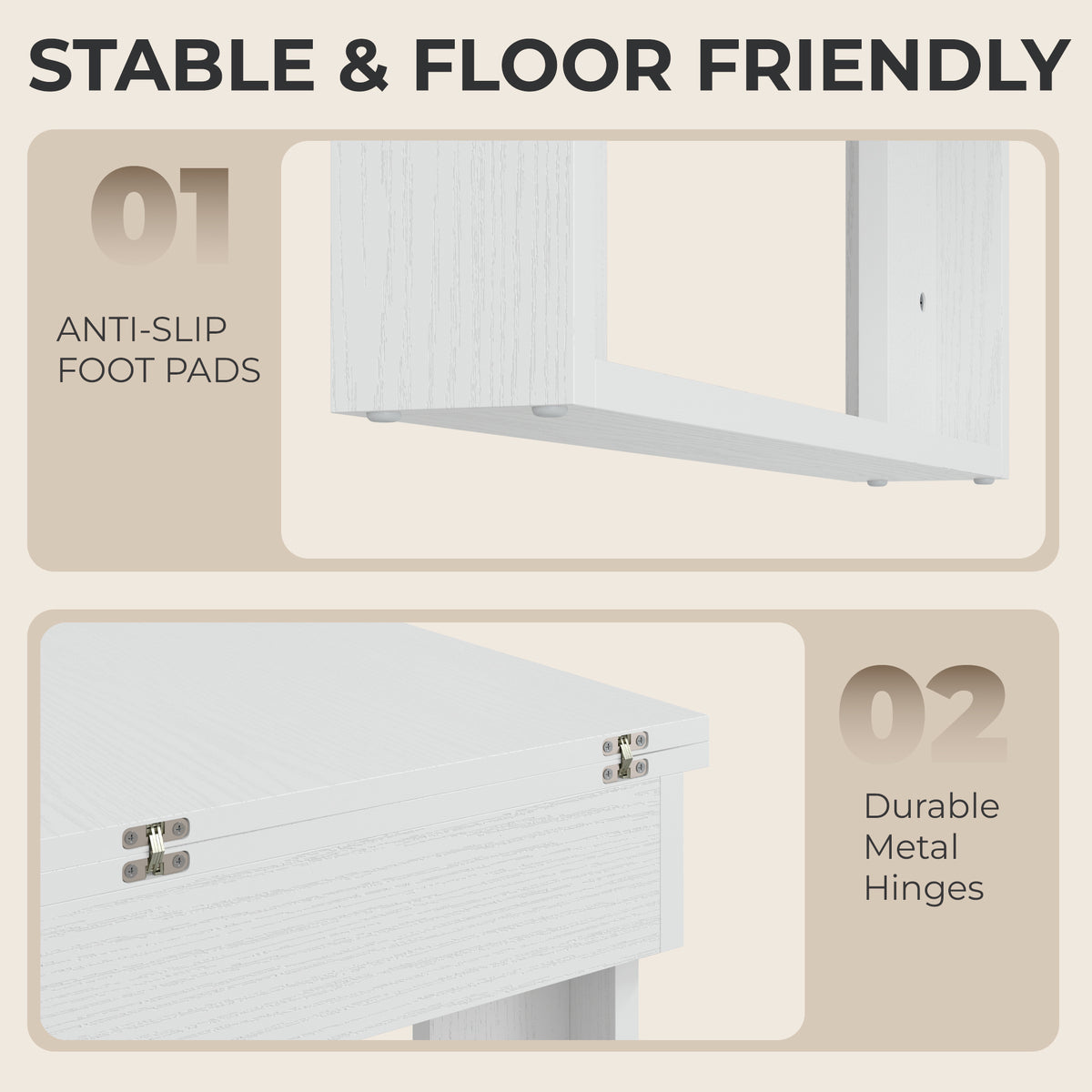Extendable Folding Dining Table with Hidden Storage | Steel Rail | 70cm to 140cm | Seats 2 to 4 | Melamine Particleboard | Non-Slip Felt Pads | Wall-Flat Storage | White | 140x70x76.5cm | 80kg Capacity