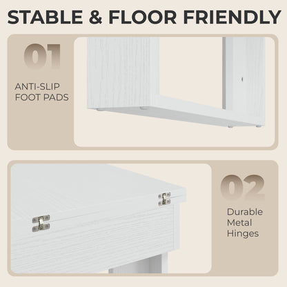 Extendable Folding Dining Table with Hidden Storage | Steel Rail | 70cm to 140cm | Seats 2 to 4 | Melamine Particleboard | Non-Slip Felt Pads | Wall-Flat Storage | White | 140x70x76.5cm | 80kg Capacity
