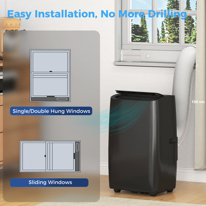 Portable Air Conditioner | 12000 BTU | 4-in-1 Cool Dehumidify Fan Sleep | 18-35m² | A Energy Rated | 24hr Timer | Remote Control | Black