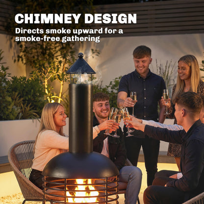 Outsunny Chimney Fire Pit, Portable Wood Burning Firepit with Poker, Charcoal Grid, Outdoor Fireplace for Garden Patio, Black