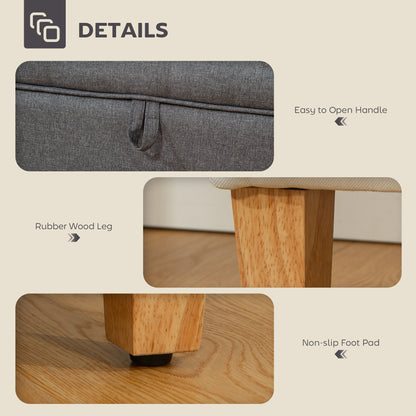 Storage Ottoman & Padded Footstool | 16L Storage | Linen-Look | Rubberwood Legs | 100° Lid Opening | 120kg | 49x33x36cm | Charcoal Grey