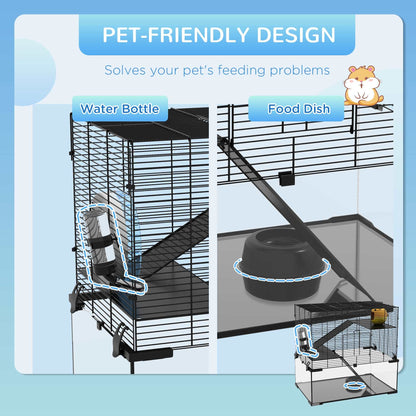 3 Tiers Hamster Cage, Gerbil Cage W/ Deep Glass Bottom, Non-Slip Ramps, Platforms, Hut Exercise Wheels Water Bottle for Syrian Dwarf Hamster