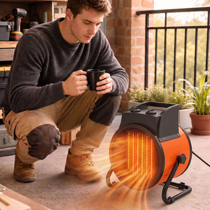 5000W Industrial PTC Fan Heater | 3300W/5000W | Tilting Airflow | Adjustable Thermostat | Orange | 380-400V 5-Pin