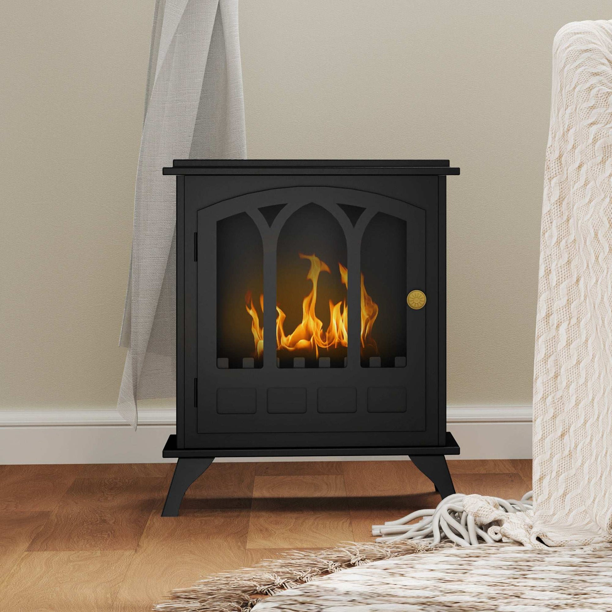 Ethanol Fireplace Stove, Freestanding Bioethanol Fire, Indoor Ethanol Burner with 0.9 Litres Volume, Burns for Up to 3.3 Hours, 21 Inch, Black