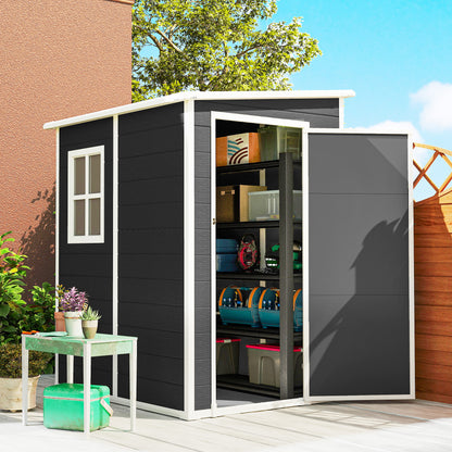 Aluminium Alloy & PP Lean-To Garden Storage Shed | Lockable Door | Lock & 3 Keys | Window | Vent | Sloped Roof | 40kg/m² Snow Rating | 122x149x192cm | 1.54m² | Black
