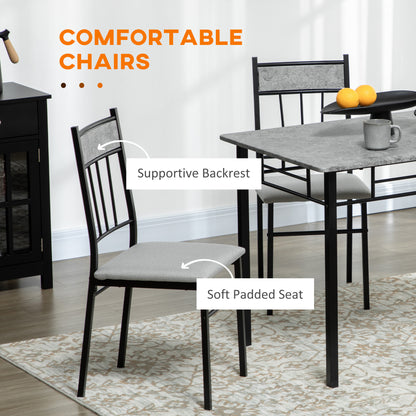5 Pieces Dining Room Sets, Modern Dining Table and Chairs Set 4 with Marble Effect Tabletop, Padded Kitchen Chairs and Metal Frame, Light Grey