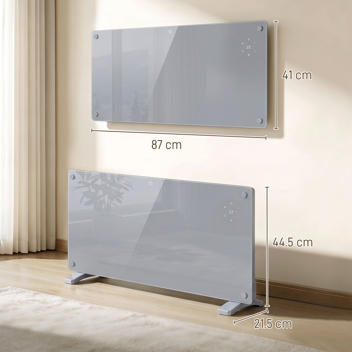 2000W Smart Panel Heater | Tuya WiFi App, Alexa & Google Home | Wall-Mounted or Freestanding | Weekly Timer | Grey