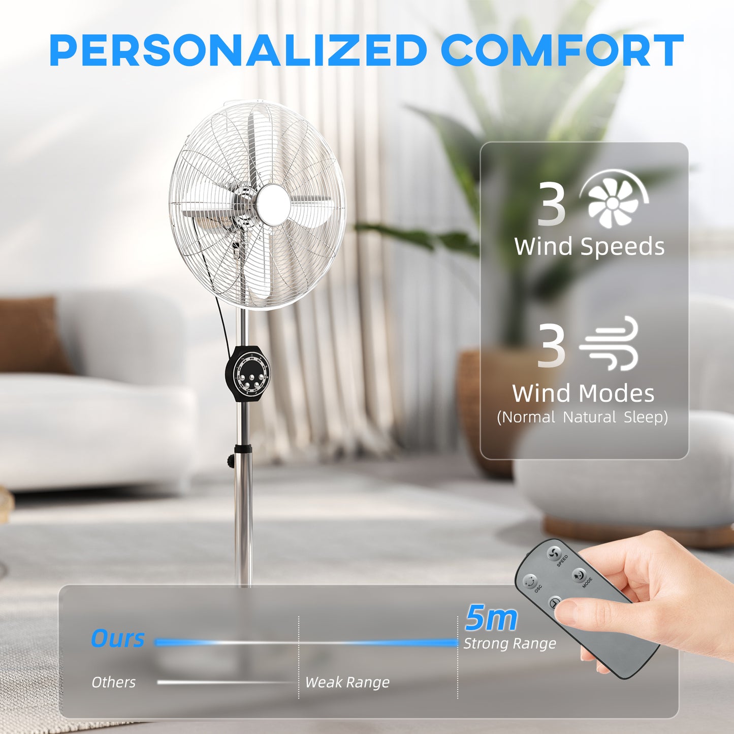 18" Metal Pedestal Fan with Oscillating, Adjustable Height - Silver Tone
