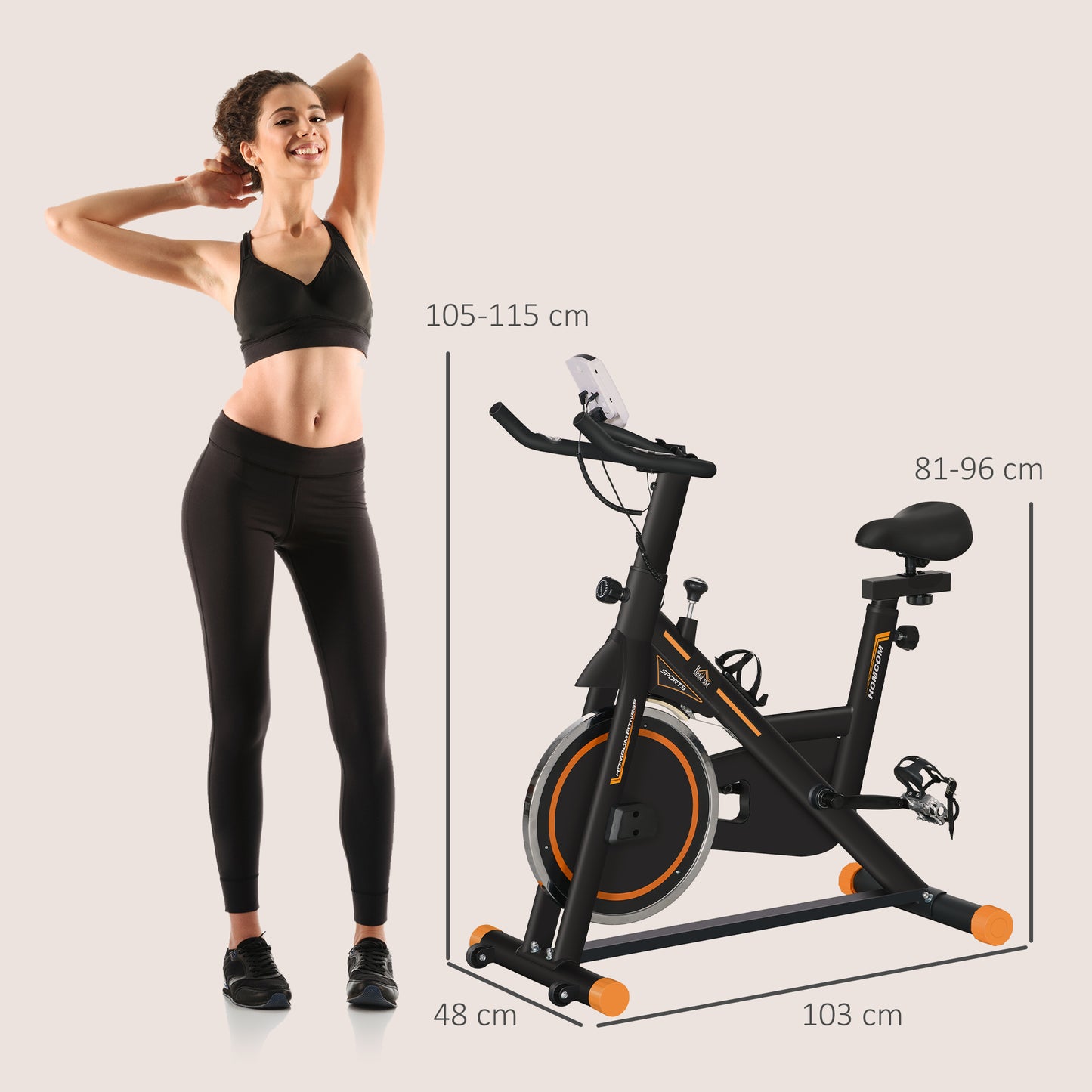 Exercise Bike, Indoor Cycling For Home Use, Stationary W/ LCD Display Heart Rate Sensor, Static Fitness Bike, Gym, Office, Cardio Workout, Orange