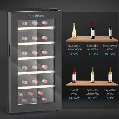 41 Bottle Wine Fridge, 91 Litre Capacity, 45cm Cooler With Glass Door, LED Light, Digital Touch Screen, Temperature Control, Freestanding Refrigerator