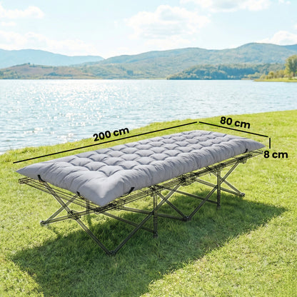 Foldable Camping Sleeping Mat | 8cm PU Foam | 200x80cm | Splash Proof Quilted | Elastic Straps | Flame Retardant | 200kg | Light Grey