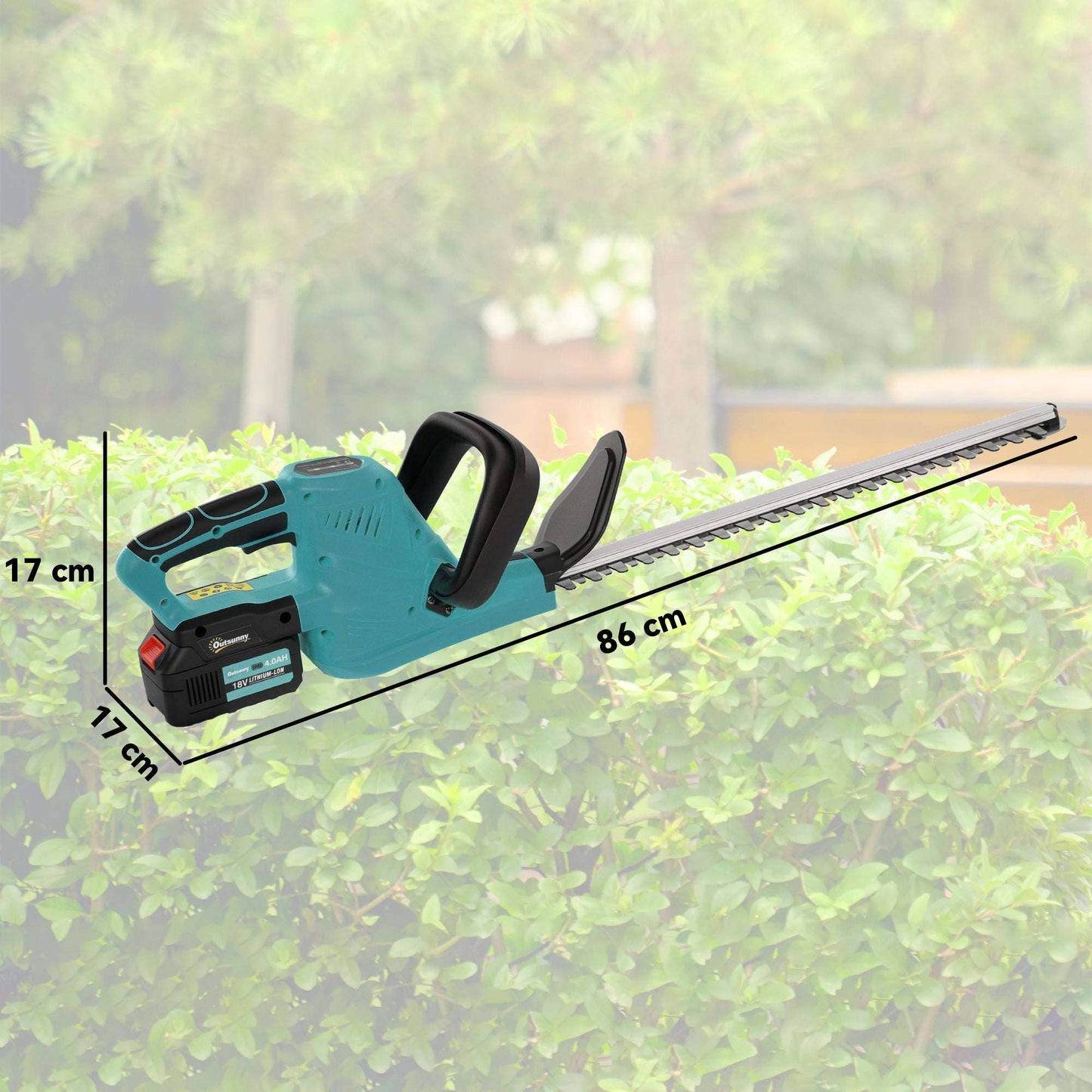 Outsunny Cordless Hedge Trimmer, Electric Hedge Cutter with 51cm Blade, Brushless Motor and 2 Batteries for Branches, Shrubs, Twigs, Blue