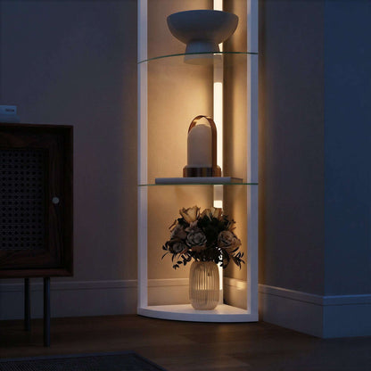 LED Floor Lamp with 5 Shelves | 3 Brightness Levels | Foot Switch | 20W 3000K | Frosted Glass Tiers | 162cm | White